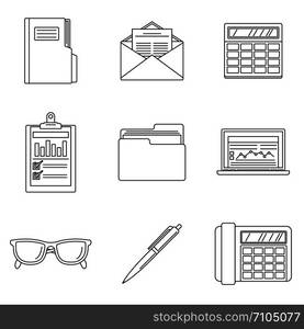 International accounting day icon set. Outline set of international accounting day vector icons for web design isolated on white background. International accounting day icon set, outline style