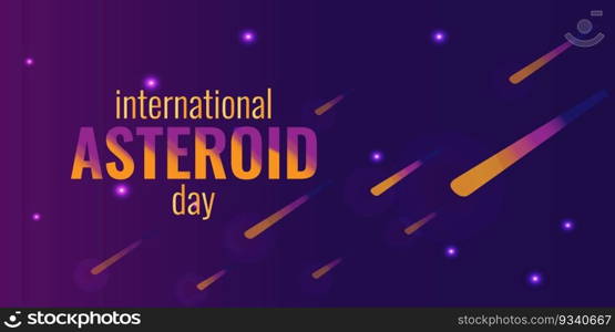 International Asteroid Day. Space is a dark background. Wallpaper design, poster. Falling asteroids glowing stars. Vector illustration.