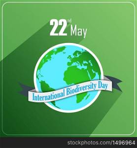 International Biodiversity Day concept with globe and ribbon on green background.Vector