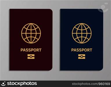 International biometric passport covers template. Blue and red international document with globe. Vector realistic travel concept tourist control for fly legal vacation. International biometric passport covers template. Blue and red international document. Vector realistic travel concept