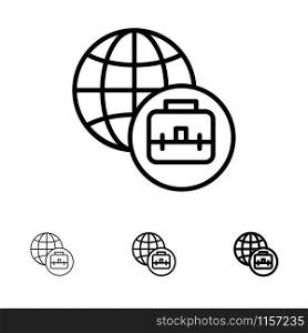 International Business Bold and thin black line icon set