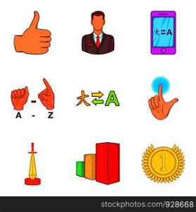 International business coaching icon set. Cartoon set of 9 international business coaching vector icons for web design isolated on white background. International business coaching icon set, cartoon style