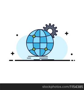 international, business, globe, world wide, gear Flat Color Icon Vector