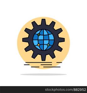 international, business, globe, world wide, gear Flat Color Icon Vector