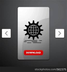 international, business, globe, world wide, gear Glyph Icon in Carousal Pagination Slider Design & Red Download Button. Vector EPS10 Abstract Template background