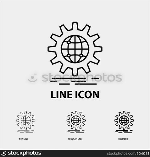 international, business, globe, world wide, gear Icon in Thin, Regular and Bold Line Style. Vector illustration. Vector EPS10 Abstract Template background