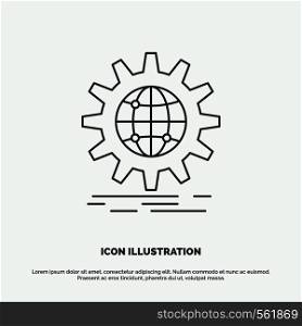international, business, globe, world wide, gear Icon. Line vector gray symbol for UI and UX, website or mobile application. Vector EPS10 Abstract Template background