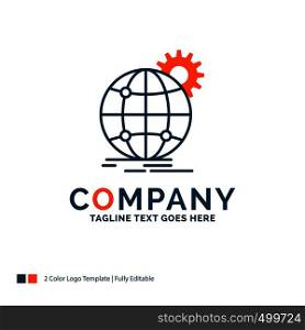 international, business, globe, world wide, gear Logo Design. Blue and Orange Brand Name Design. Place for Tagline. Business Logo template.