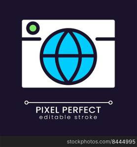 International business pixel perfect RGB color icon for dark theme. Technology to connect partners. Simple filled line drawing on night mode background. Editable stroke. Poppins font used. International business pixel perfect RGB color icon for dark theme