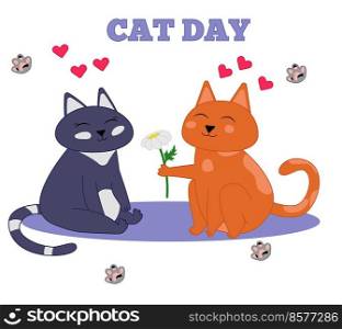 International Cat Day. A couple of cats. Flat vector illustration.. International Cat Day. A couple of cats. Flat vector illustration