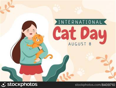 International Cat Day Celebrates the Friendship Between Humans and Cats on the August in Cute Flat Cartoon Background Illustration