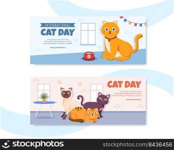 International Cat Day Social Media Banner Template Flat Cartoon Background Vector Illustration