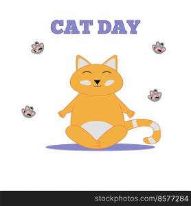 International cat day. The cat relaxes. Flat vector illustration.. International cat day. The cat relaxes. Flat vector illustration