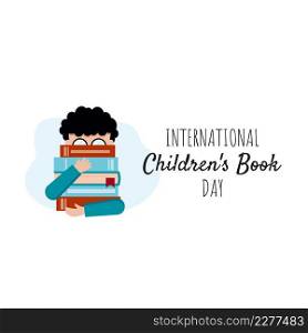 International Children’s Book Day. The boy is holding a stack of books. Vector illustration for online library, bookstore.