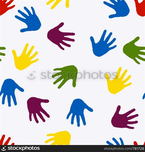 International Childrens Day. Concept of the event. Childrens palms. Seamless pattern. Isolated on white background. International Childrens Day