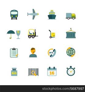 International coordination logistics 24hours worldwide container delivery service flat icons internet symbols pictograms collection isolated vector illustration