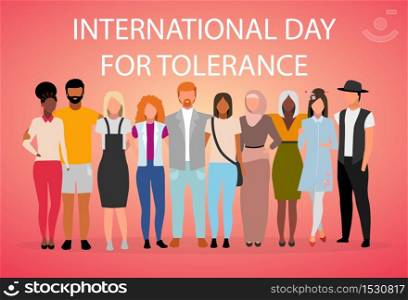 International day for tolerance poster vector template. Global collaboration and unity. Brochure, cover, booklet page concept design with flat illustrations. Advertising flyer, leaflet, banner layout