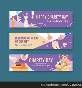 International Day of Charity banner concept design with advertise watercolor vector.
