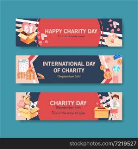International Day of Charity banner concept design with advertise watercolor vector.