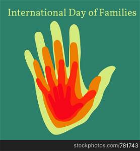 International Day of Families. Concept of a family of 4 people - father, mother, daughter, baby - handprints on each other. International Day of Families