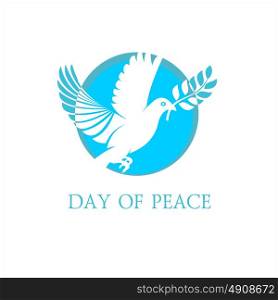 International day of peace. The dove of peace. Logo of a white dove and an olive branch.