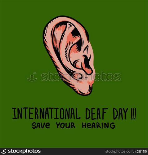 International deaf day green concept background. Hand drawn illustration of international deaf day green vector concept background for web design. International deaf day green concept background, hand drawn style