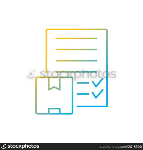 International delivery bill of landing document gradient linear vector icon. Cargo carriage contract. Orders shipping. Thin line color symbol. Modern style pictogram. Vector isolated outline drawing. International delivery bill of landing document gradient linear vector icon