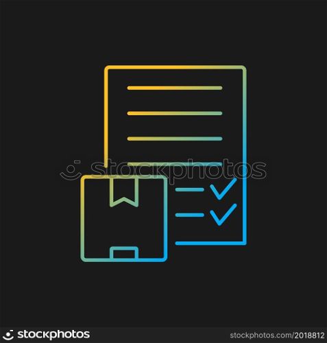 International delivery bill of landing document gradient vector icon for dark theme. Cargo carriage contract. Thin line color symbol. Modern style pictogram. Vector isolated outline drawing. International delivery bill of landing document gradient vector icon for dark theme