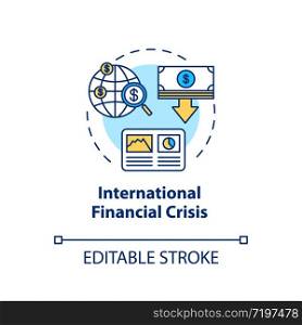 International financial crisis concept icon. Global economic emergency event, worldwide stock market crash idea thin line illustration. Vector isolated outline RGB color drawing. Editable stroke