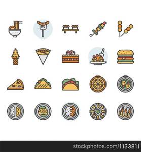 International food icon and symbol set in color outline design
