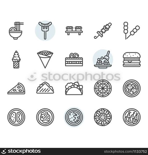 International food icon and symbol set in outline design