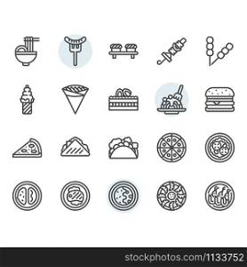 International food icon and symbol set in outline design