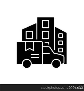International freight delivery broker company black glyph icon. Cargo transportation business logo. Shipment service. Silhouette symbol on white space. Vector isolated illustration. International freight delivery broker company black glyph icon