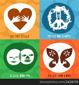 International friendship symbols design concept with equal rights, peace and love on earth isolated vector illustration. International Friendship Symbols Concept