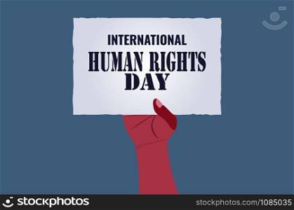 International Human Rights Day concept, Illutrator vector hand hold paper on blue background