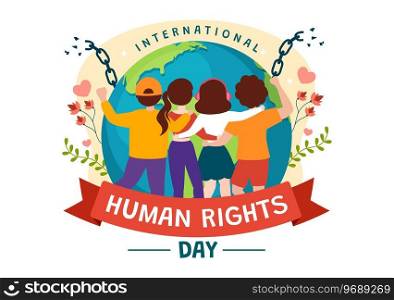 International Human Rights Day Vector Illustration on 10 December with Hand Breaks the Chain for Diverse Races People United for Freedom and Peace