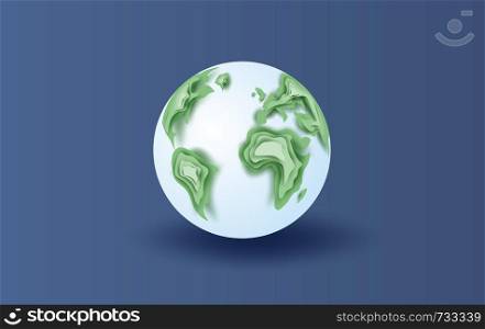 International illustration of around the world Concept paper art design. Earth with Creative digital paper cut and craft style. Environment ecology wildlife idea for card and poster. vector EPS10