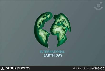 International illustration of around the world map Concept paper layer design. Earth day with Creative digital 3D paper cut and craft style.Environment ecology wildlife idea for card and poster vector