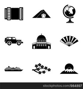 International journey icons set. Simple set of 9 international journey vector icons for web isolated on white background. International journey icons set, simple style