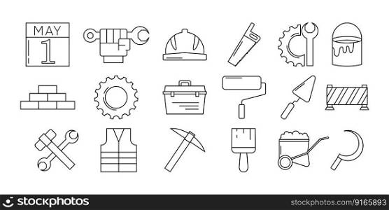 International Labor day and Industry tool icon set. Vector flat linear design. Vector EPS10. International Labor day and Industry tool icon set. Vector flat linear design.