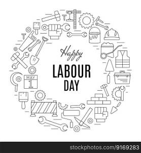International Labour Day icons set in round shape. 1st May Worker s Day poster. Vector. International Labour Day icons set in round shape. 1st May Worker s Day poster.