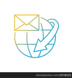 International mail shipping gradient linear vector icon. Post company business worldwide provided. Delivering letters. Thin line color symbol. Modern style pictogram. Vector isolated outline drawing. International mail shipping gradient linear vector icon