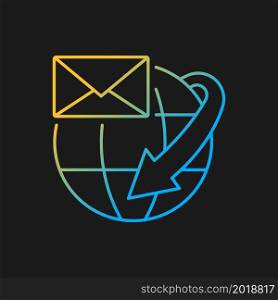 International mail shipping service gradient vector icon for dark theme. Post company business worldwide provided. Thin line color symbol. Modern style pictogram. Vector isolated outline drawing. International mail shipping service gradient vector icon for dark theme