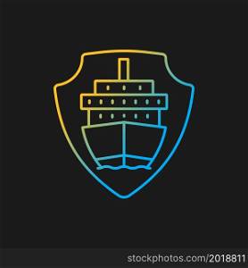 International marine shipping vessel protection gradient vector icon for dark theme. Safe deliverygoods by sea. Thin line color symbol. Modern style pictogram. Vector isolated outline drawing. International marine shipping vessel protection gradient vector icon for dark theme
