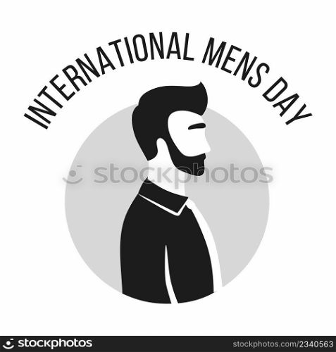 International Men Day. handsome gentleman in suit and tie. Vector black and white icon and inscription. Logo design.