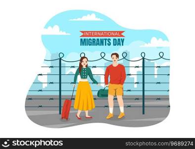 International Migrants Day Vector Illustration on 18 December with Immigration People and Refugee for the Protection of Human Rights in Background