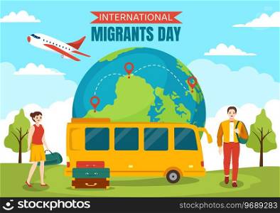 International Migrants Day Vector Illustration on 18 December with Immigration People and Refugee for the Protection of Human Rights in Background