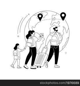 International migration abstract concept vector illustration. International migrants, border control, movement of people, leaving a country, application form, travel with bag abstract metaphor.. International migration abstract concept vector illustration.