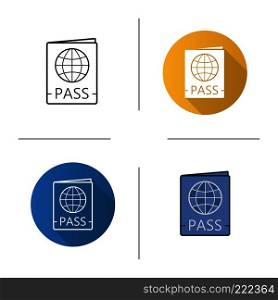 International passport icon. Flat design, linear and color styles. Pass control. Isolated vector illustrations. International passport icon