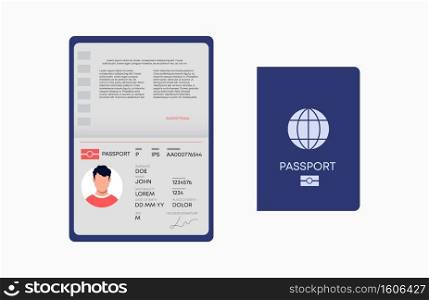 International passport vector. Character identification with citizenship and residence permit immigration and tourism document global travel and official control.. International passport vector. Character identification with citizenship and residence permit immigration.